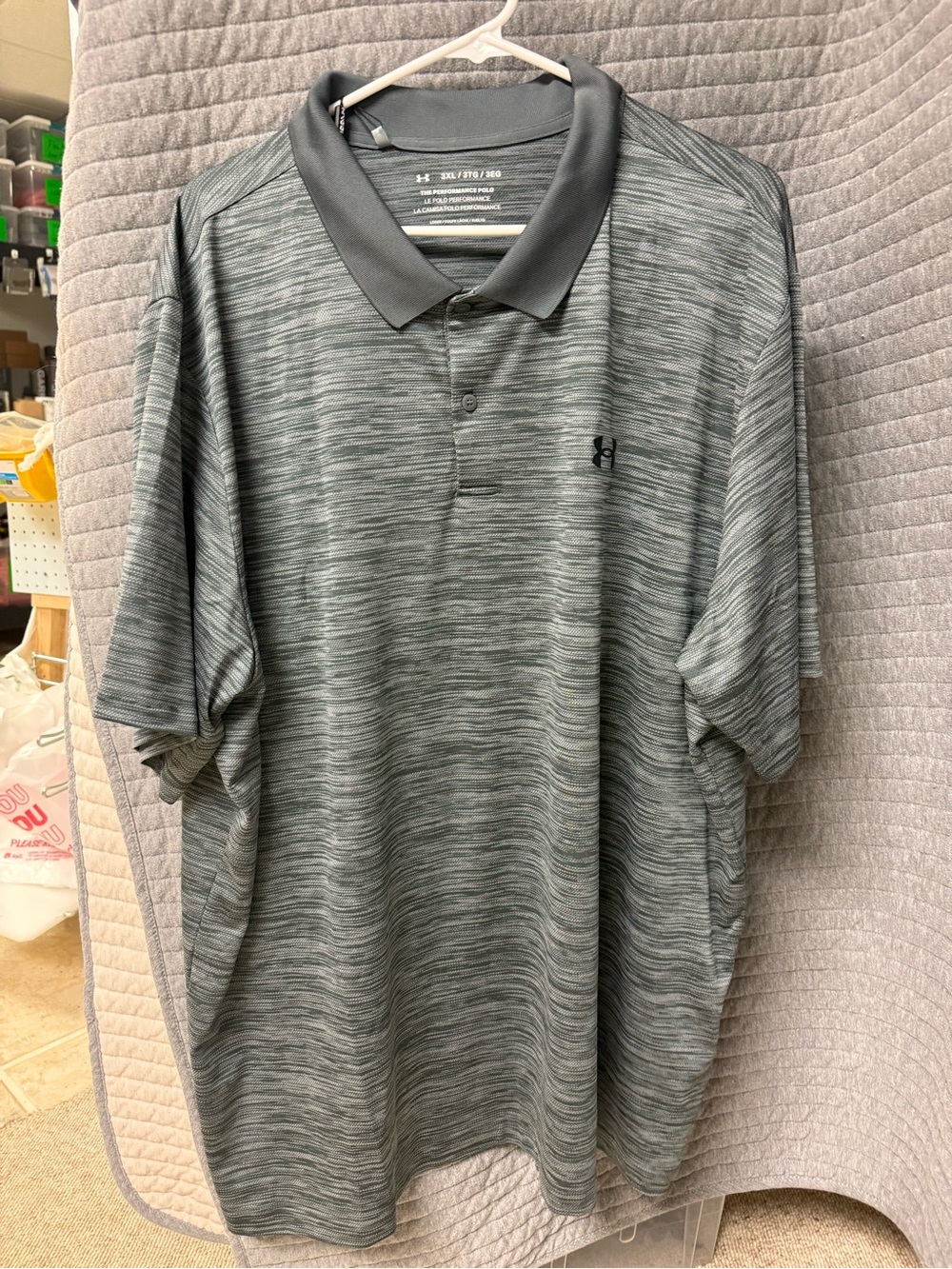 Under Armour Men's Heathered Gray Polo with Dark Gray Collar